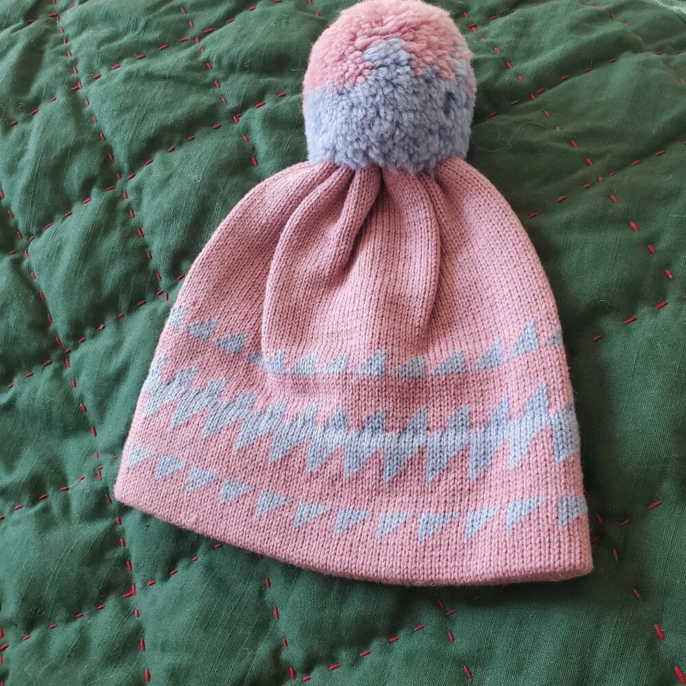 Vintage 100% Wool Serac Stocking Hat Winter Knit Pom Pink Ski Cap